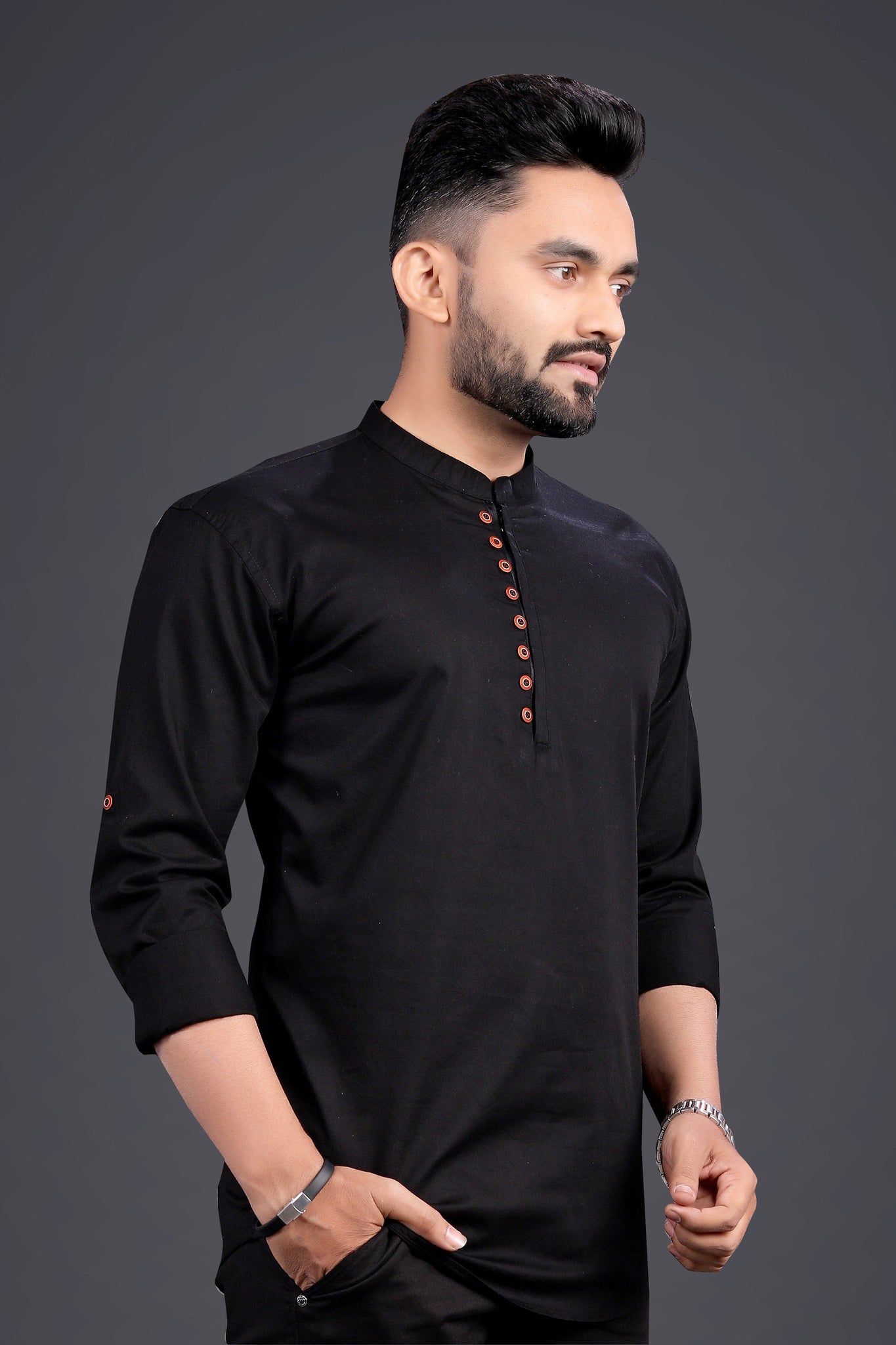 Jade Black Solid Super Soft Cotton Kurta Shirt For Men With Zip Design