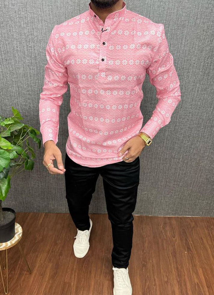 Pink Traditional Pattern Kurta Shirts