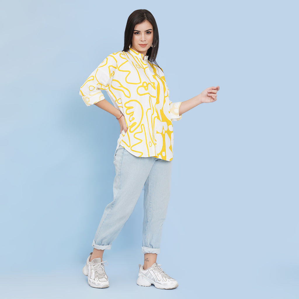 Yellow White Graphic Printed Shirt