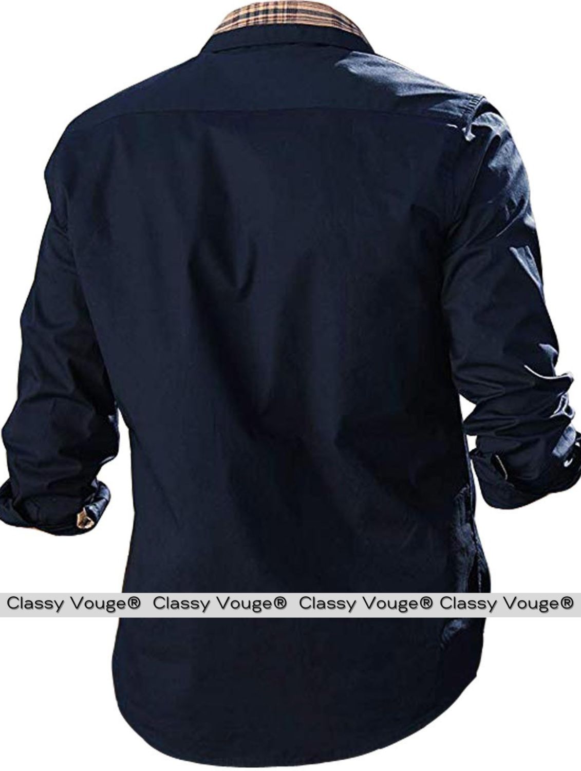 Navy Blue Contrast Plain Formal Shirt For Men