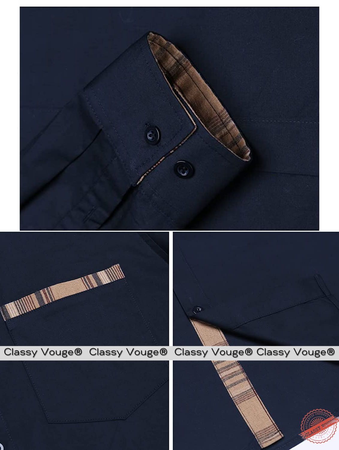 Navy Blue Contrast Plain Formal Shirt For Men